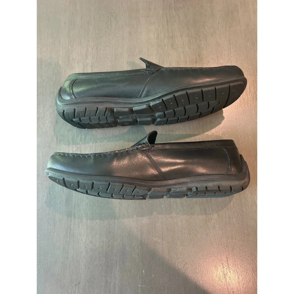 ECCO Mens Black Leather Loafers Handsewn Moc Toe Extra Width EU 46 US 12-12.5